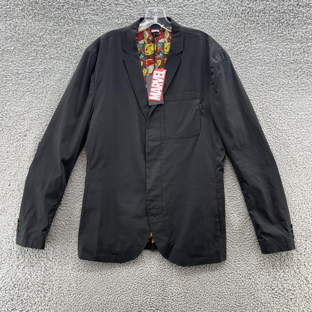 Marvel Five Four Blazer Mens Large Black Iron Man Comic Lining Secret Pockets